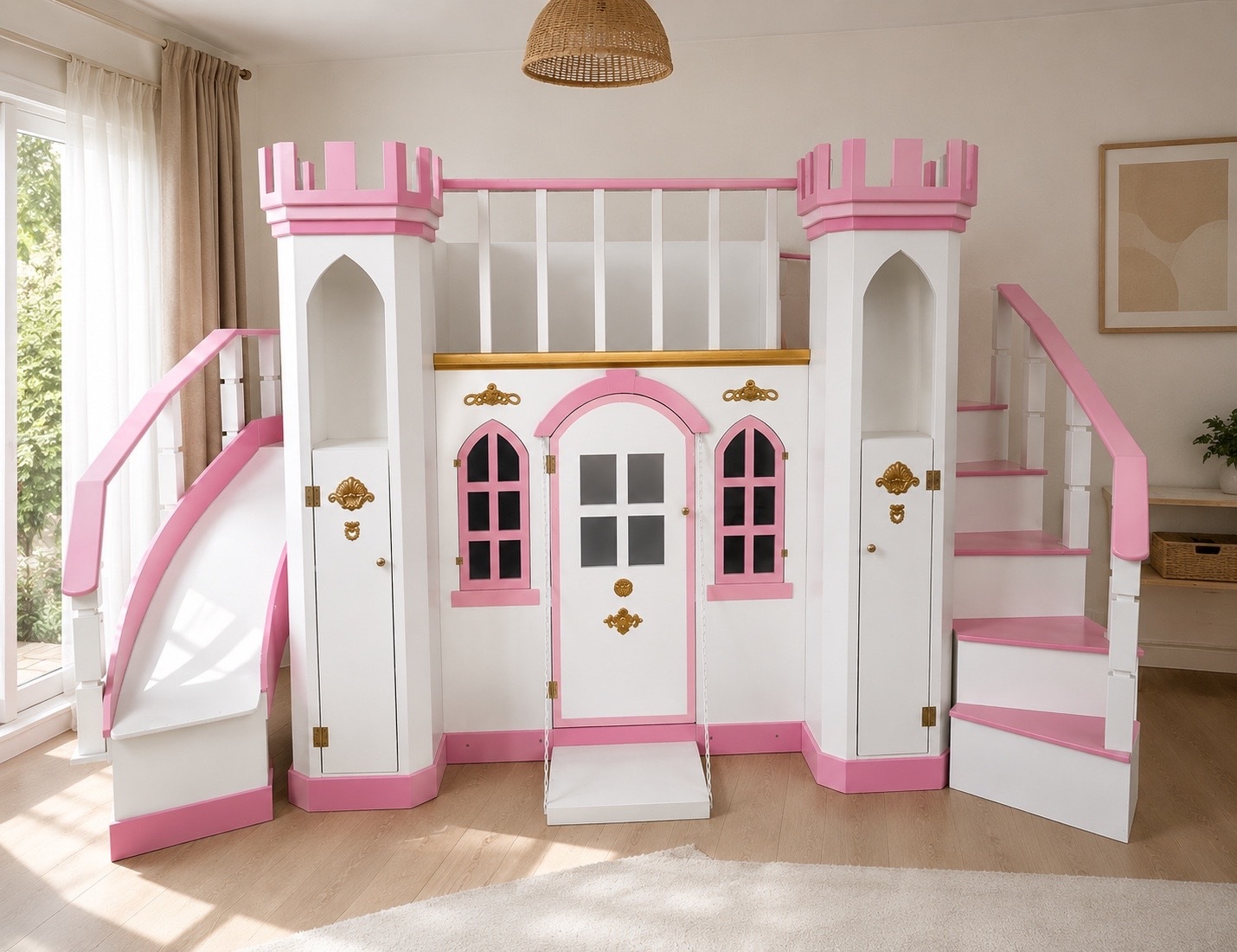 Recámara infantil tipo castillo rosa como inspiración personalizada